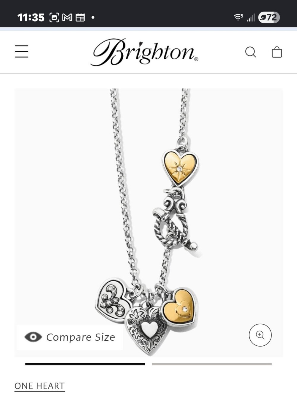 Brighton One Heart Togggle Necklace Bagged Beautiful Gems In Hearts